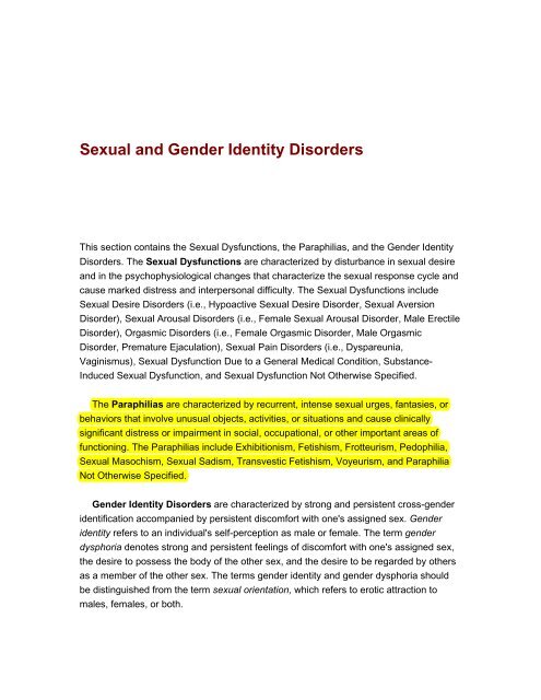 DSM Sexual and Gender Identity Disorders Defense for SVP