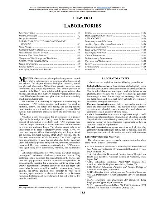 Laboratories Ashrae