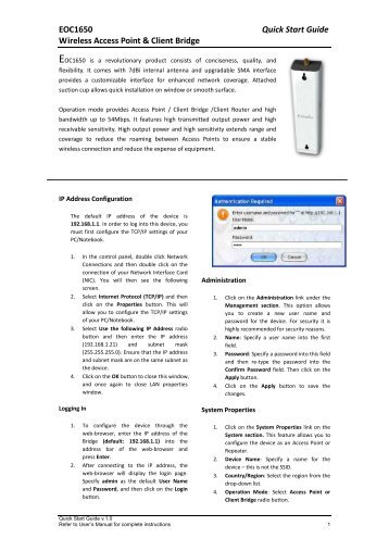 EOC1650 Quick Start Guide Wireless Access Point & Client Bridge