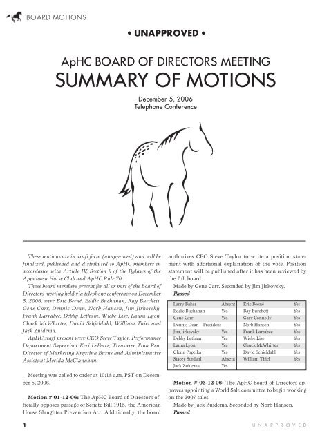 160-161 BOARD MOTIONS - Appaloosa Horse Club