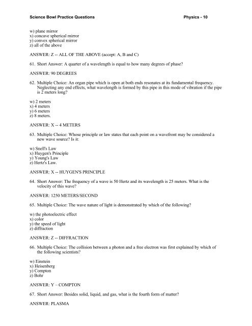 Science Bowl Practice Questions â Physics