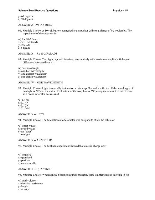 Science Bowl Practice Questions â Physics