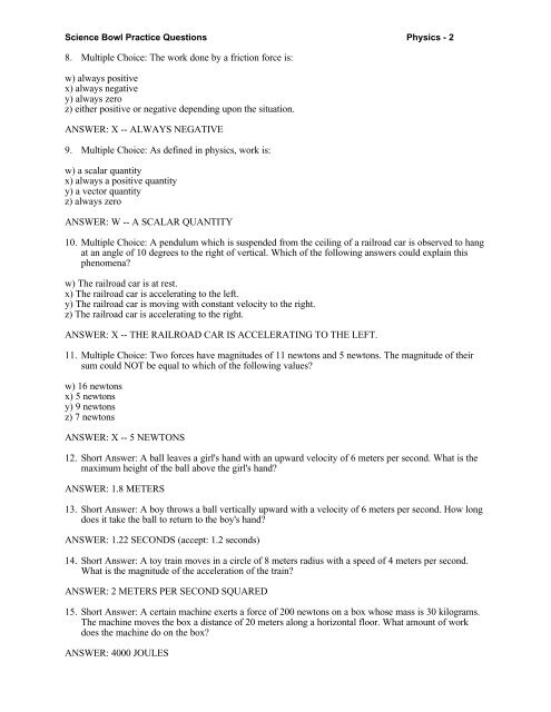 Science Bowl Practice Questions â Physics