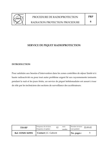 PRP 6 - Service de piquet radioprotection - TS - CERN