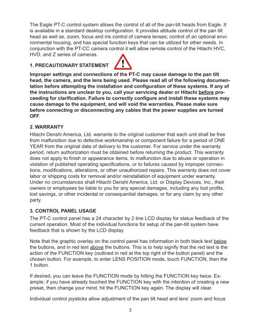 PT-C Operation Manual - Hitachi Kokusai Electric America, Ltd.