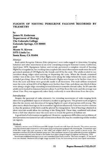 flights of nesting peregrine falcons recorded by telemetry