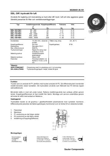 Sauter Components DDL: Diff. tryckvakt för luft