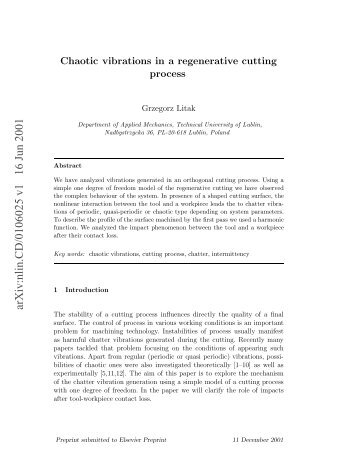 Chaotic vibrations in a regenerative cutting process. G. Litak