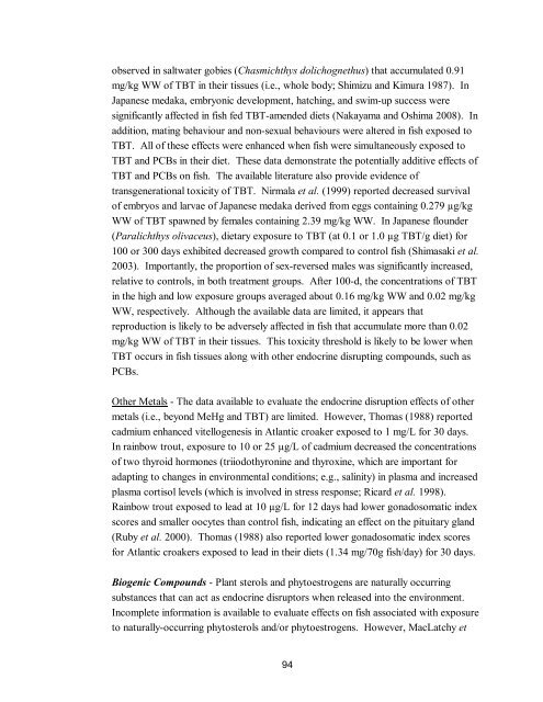 Potential Effects of Contaminants on Fraser River Sockeye Salmon