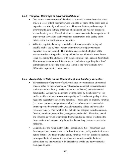 Potential Effects of Contaminants on Fraser River Sockeye Salmon