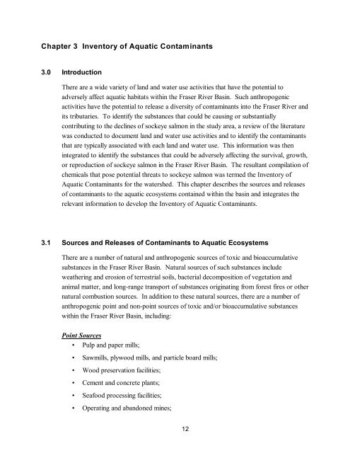 Potential Effects of Contaminants on Fraser River Sockeye Salmon