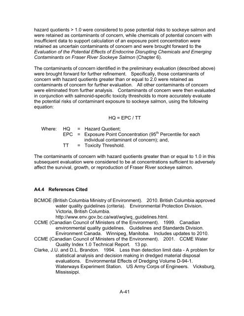 Potential Effects of Contaminants on Fraser River Sockeye Salmon