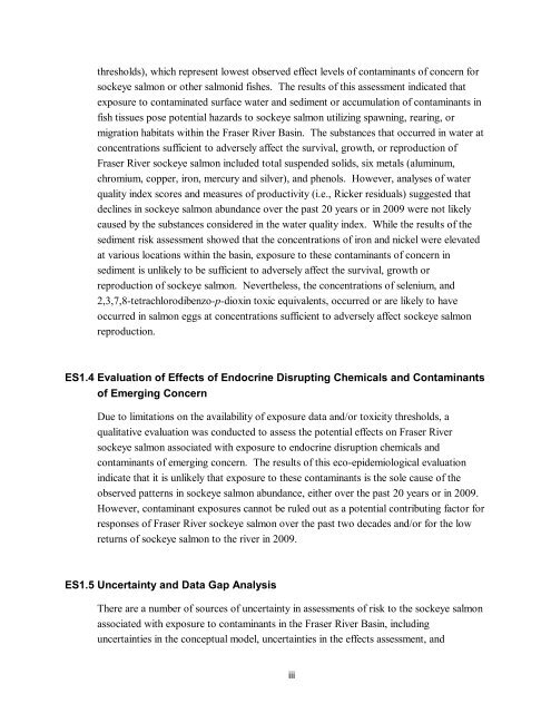 Potential Effects of Contaminants on Fraser River Sockeye Salmon