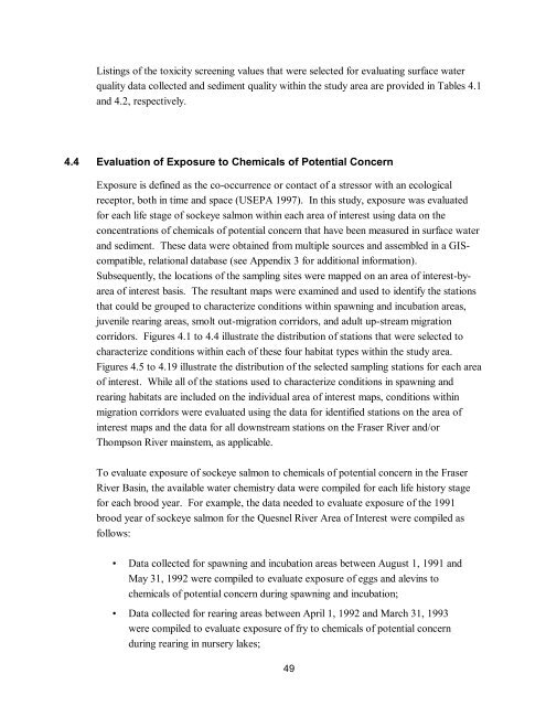 Potential Effects of Contaminants on Fraser River Sockeye Salmon