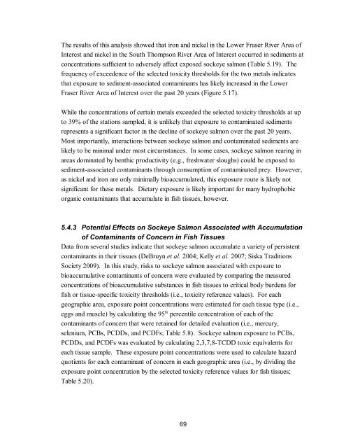 Potential Effects of Contaminants on Fraser River Sockeye Salmon