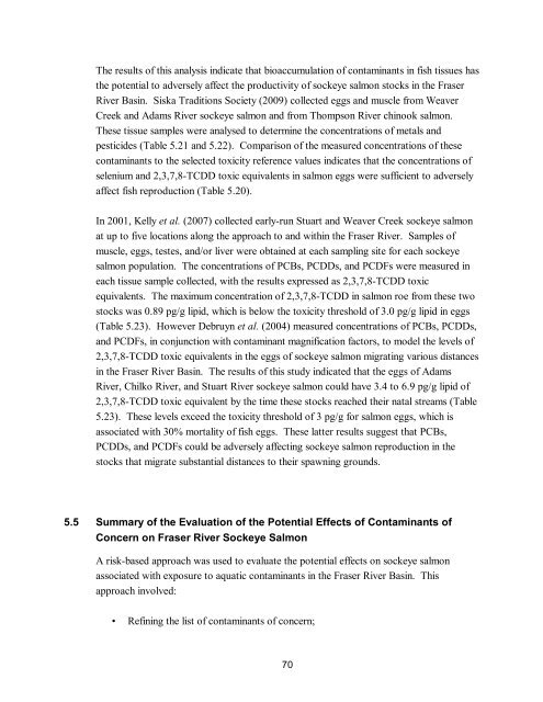 Potential Effects of Contaminants on Fraser River Sockeye Salmon