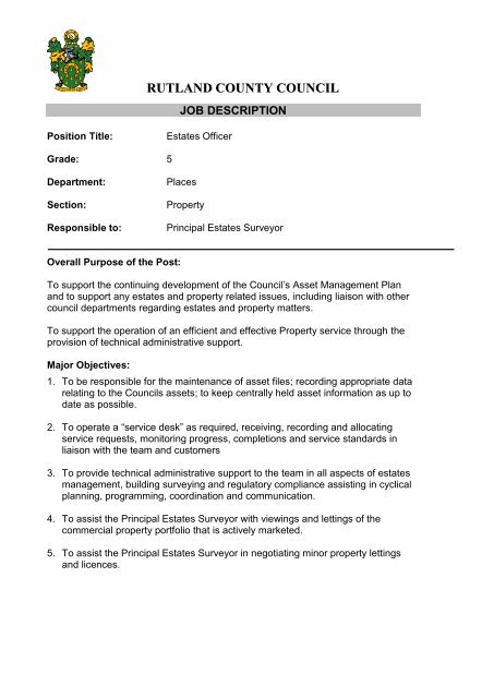 Estates Officer Job Description Rutland County Council