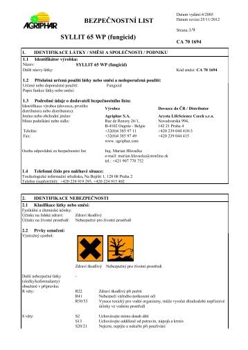 BEZPEÄNOSTNÃ LIST SYLLIT 65 WP (fungicid) - VP Agro