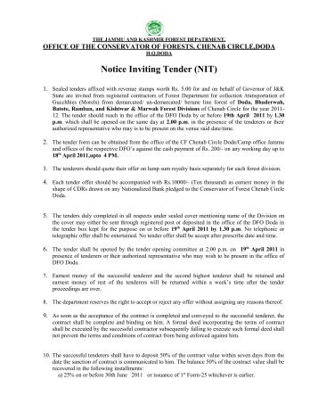 Notice Inviting Tender (NIT) - the official website of j&k forest ...