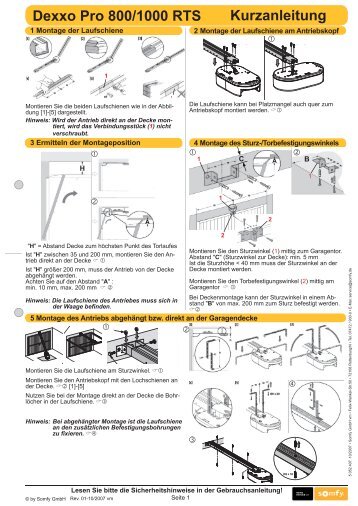 Dexxo Pro 800/1000 RTS Kurzanleitung - Somfy