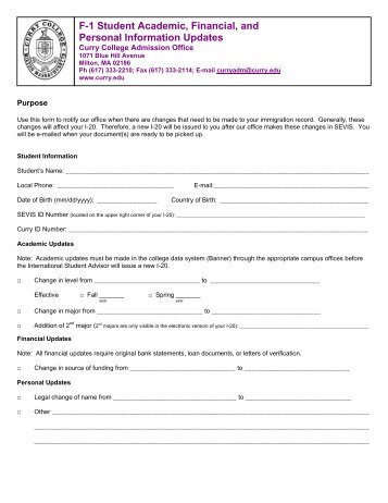 F-1 Student Information Update Form - Curry College