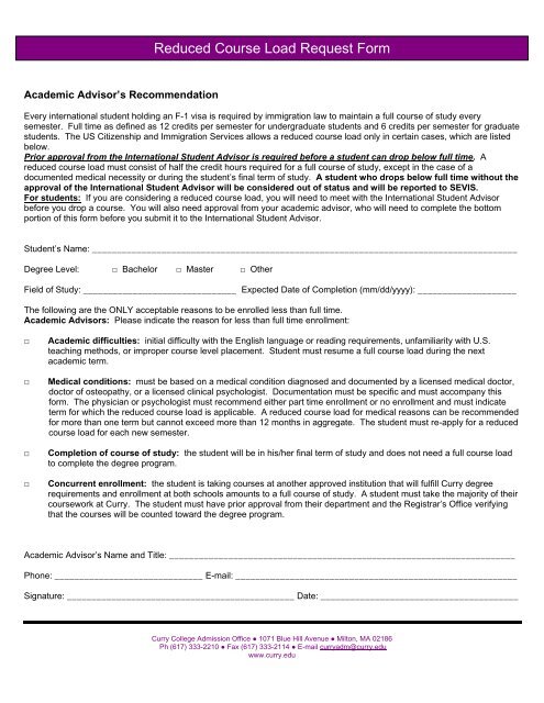 F-1 Student Information Update Form - Curry College