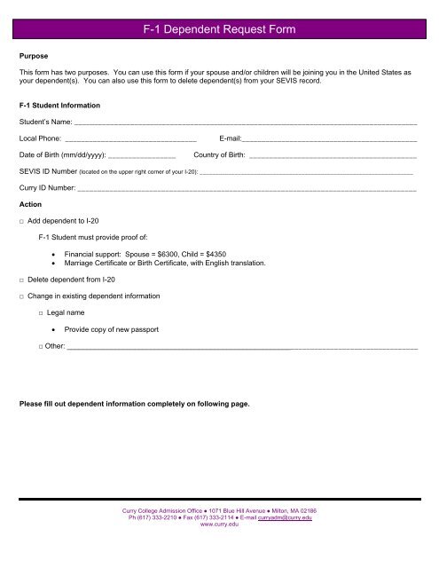 F-1 Student Information Update Form - Curry College