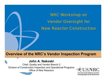 Overview of the NRC's Vendor Inspection Program NRC ... - CMAA