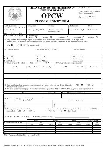 PERSONAL HISTORY FORM