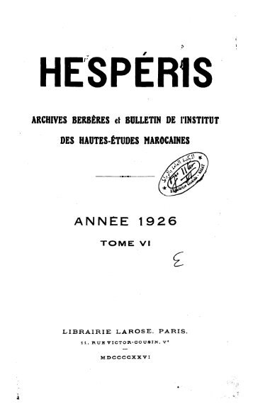 ANNEE 1926 - BibliothÃ¨que Nationale du Royaume du Maroc