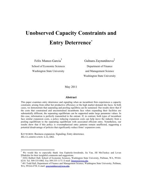 Unobserved Capacity Constraints and Entry Deterrence