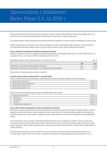 Sprawozdanie z działalności Banku Pekao SA za 2009 rok - Bankier.pl