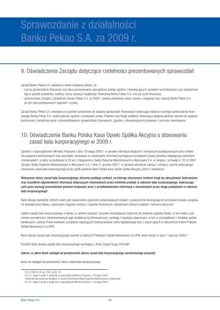 Sprawozdanie z działalności Banku Pekao SA za 2009 rok - Bankier.pl