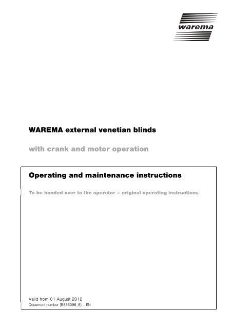 WAREMA external venetian blinds with crank and motor operation ...
