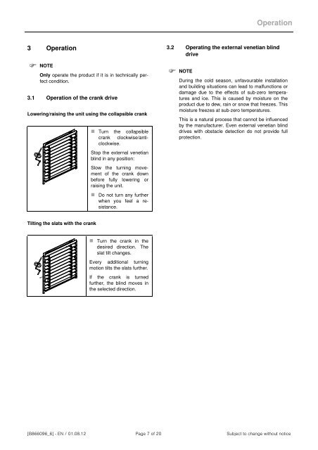 WAREMA external venetian blinds with crank and motor operation ...