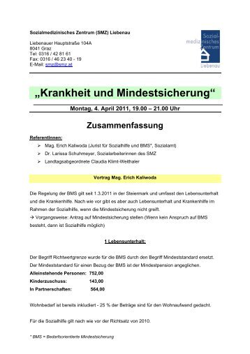 Zusammenfassung Mindestsicherung - SMZ Liebenau