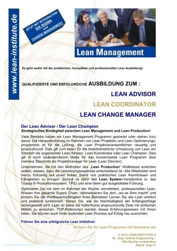 Lean Advisor - Dr. Jörg Tautrim Engineering