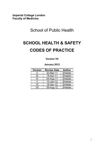 school health & safety codes of practice - Imperial College School of ...