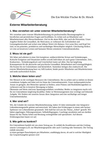 Die Ent-Wickler Fischer & Dr. Hirsch Externe Mitarbeiterberatung