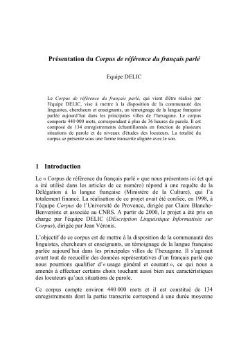 PrÃ©sentation du Corpus de rÃ©fÃ©rence du franÃ§ais parlÃ© 1 Introduction