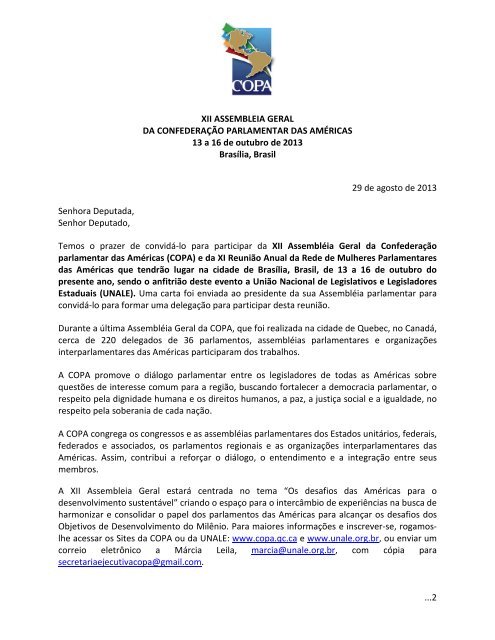 Carta de convite oficial - COPA
