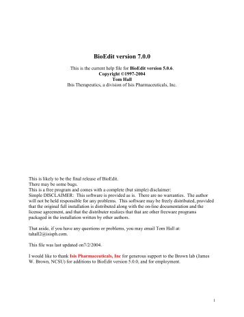 BioEdit version 7.0.0 - mbio.ncsu.edu - North Carolina State University