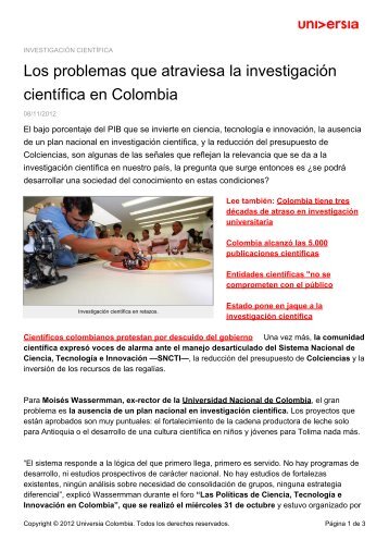 Los problemas que atraviesa la investigaciÃ³n cientÃ­fica en Colombia