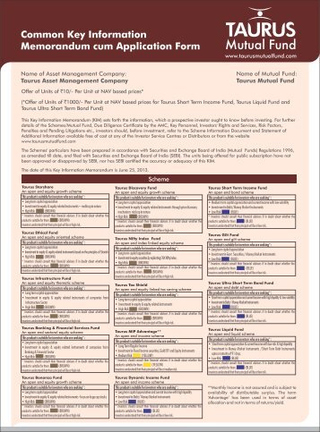 Common Key Information Memorandum cum Application Form