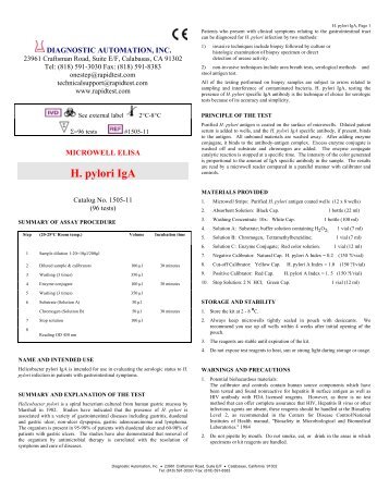 H. pylori IgA - Diagnostic Automation : Cortez Diagnostics