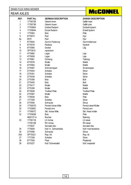 SR460 Flex Wing Mower - Parts Manual - McConnel