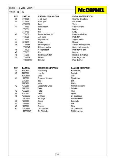 SR460 Flex Wing Mower - Parts Manual - McConnel