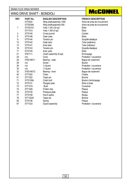 SR460 Flex Wing Mower - Parts Manual - McConnel