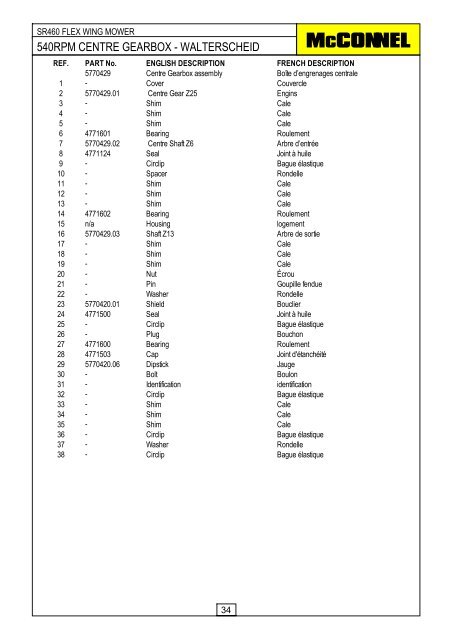 SR460 Flex Wing Mower - Parts Manual - McConnel