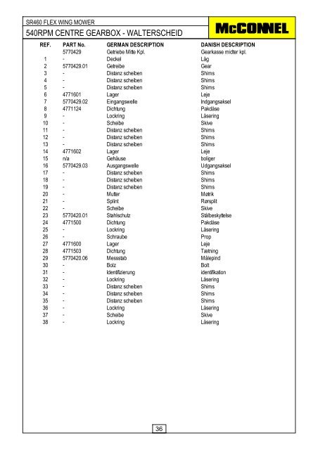 SR460 Flex Wing Mower - Parts Manual - McConnel